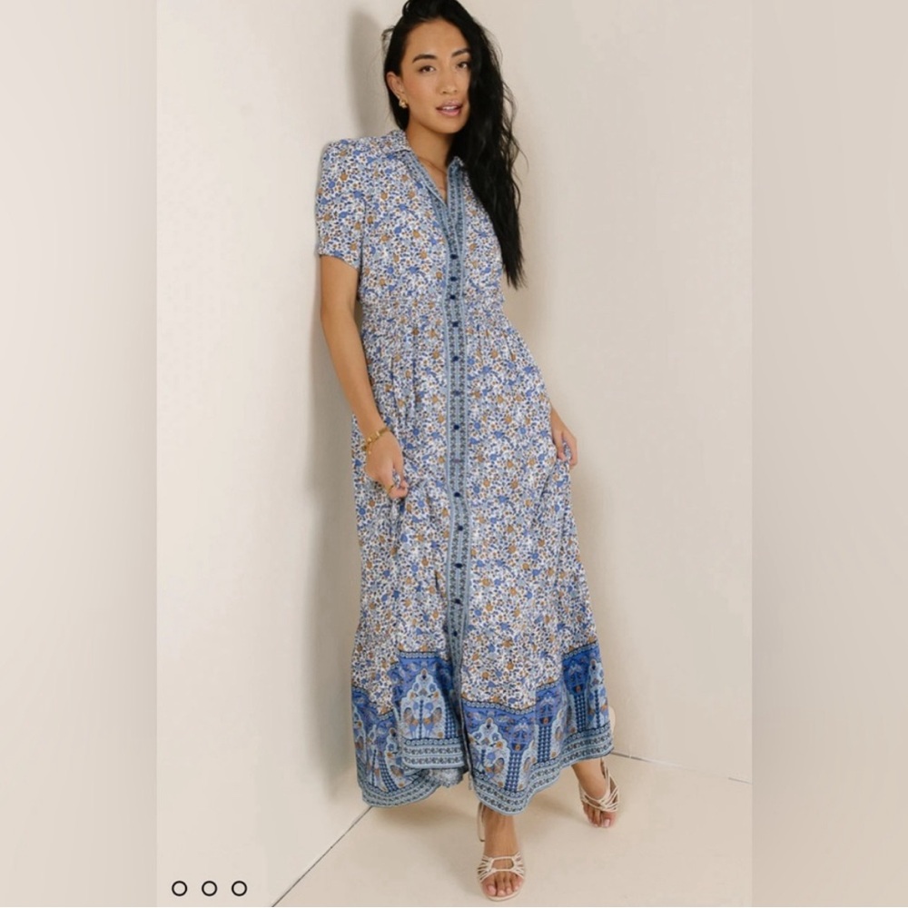 Böhme Floral Collared Button Dress in Indigo